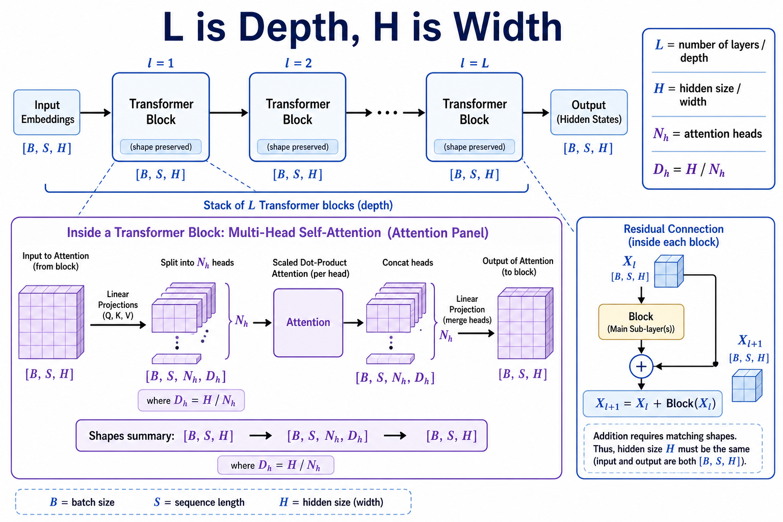 Transformer 的层数 L、hidden size H 与 Attention head